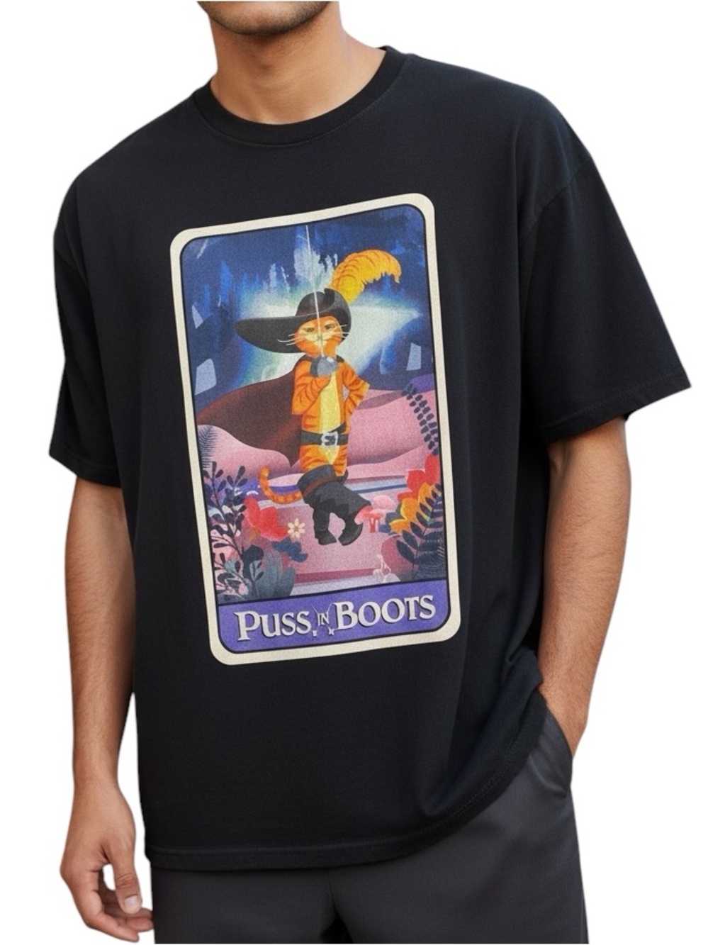 Dreamworks Puss in Boots Hot Topic Unisex  Graphic T-Shirt Black Size XL